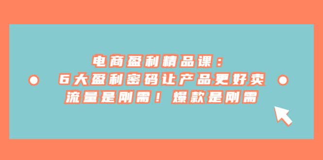 电商 盈利精品课:6大盈利 密码让产品更好卖,流量是刚需!爆款是刚需插图 电商 盈利精品课:6大盈利 密码让产品更好卖,流量是刚需!爆款是刚需插图