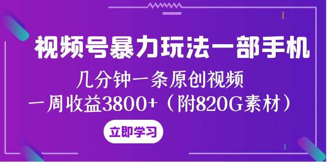 视频号暴力玩法一部手机 几分钟一条原创视频 一周收益3800 （附820G素材）插图