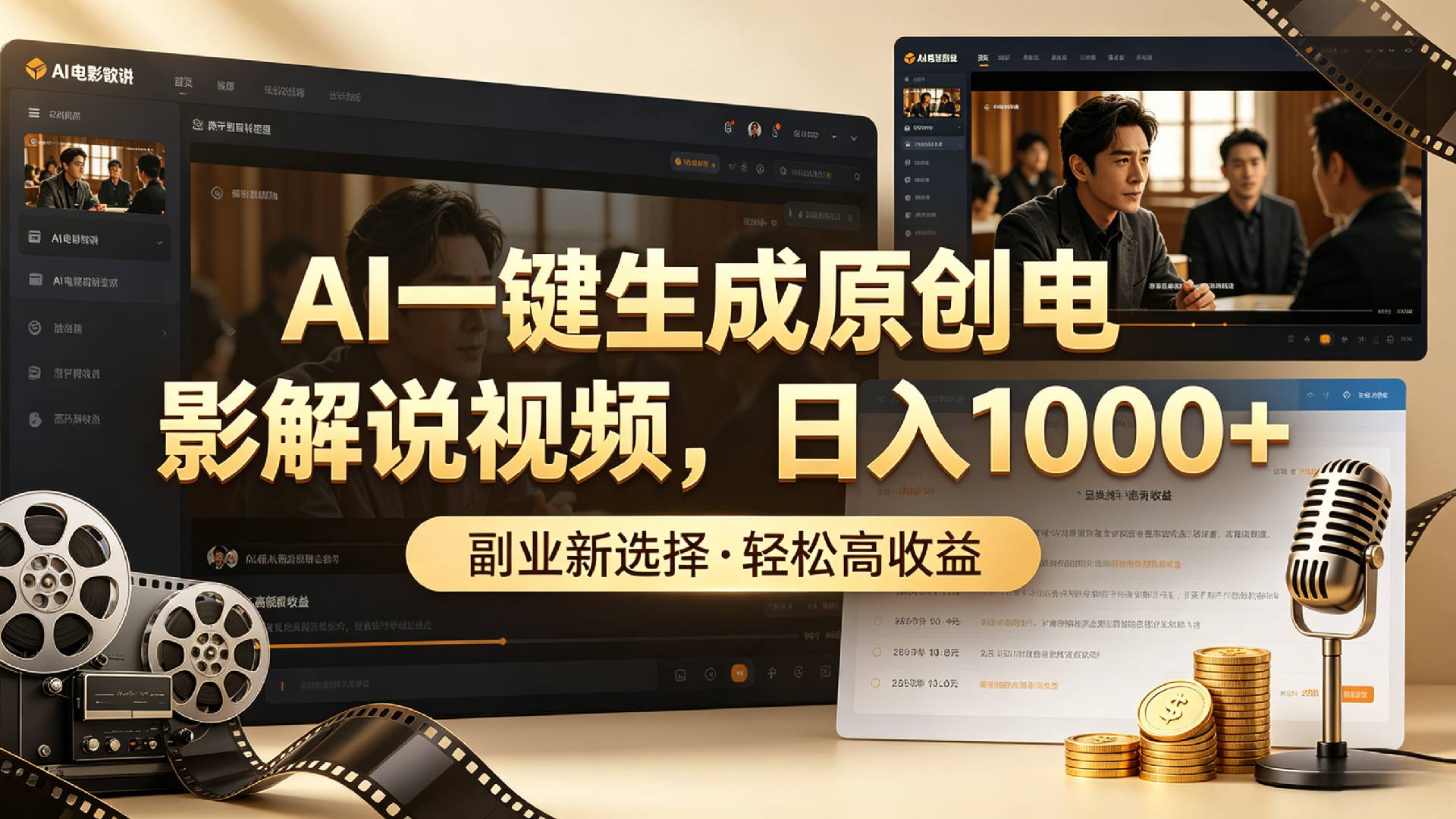 AI一键生成原创电影解说视频,日入1000+!