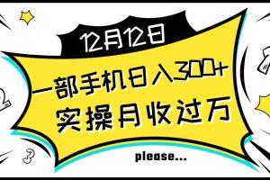 一部手机日入300 ，实操轻松月入过万，新手秒懂上手无难点