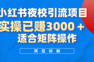 小红书夜校引流变现项目，实操日赚3000 ，适合矩阵放大操作